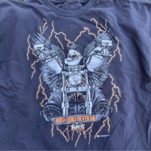 2010 Popeye ‘Rock Will Never Die’ Biker Motorcycle Black Graphic Tee